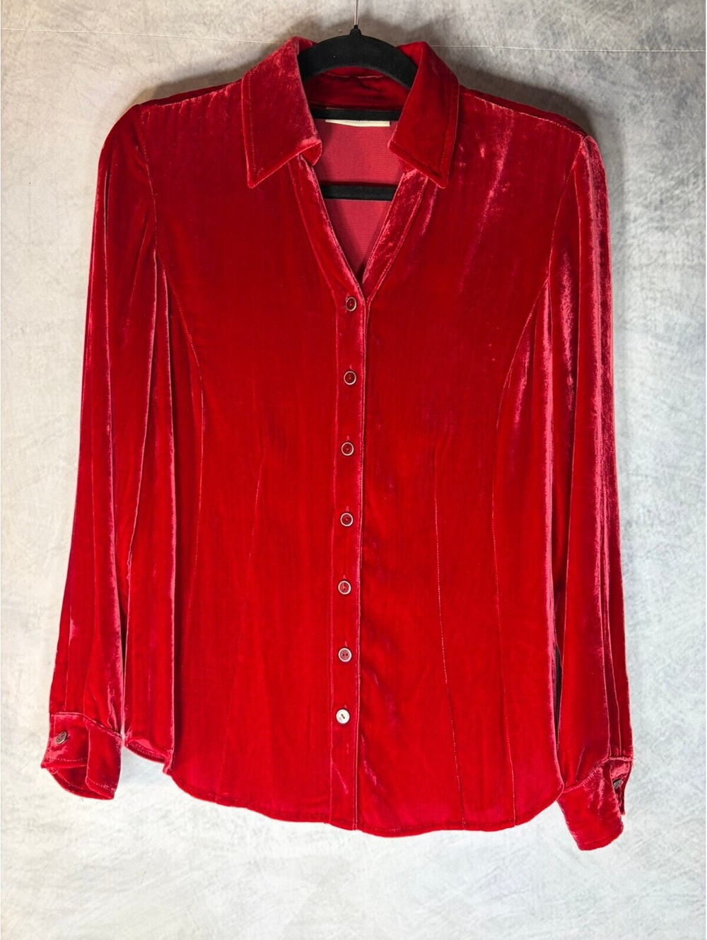 Coldwater Creek Women's Small Red Silk Blend Velvet Button Front Blouse